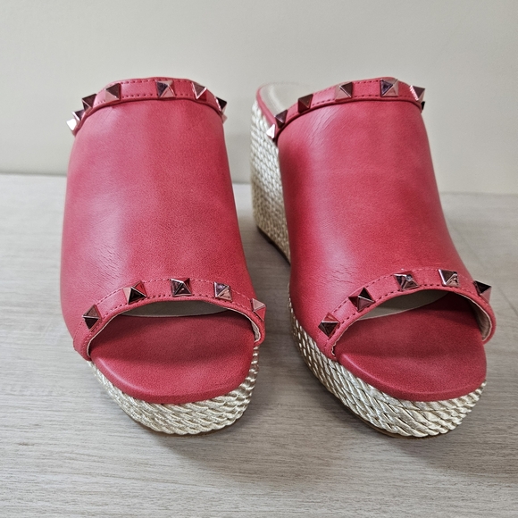 NATURE BREEZE - Melon Red Studded Espadrille Platform Wedges - Picture 5 of 9